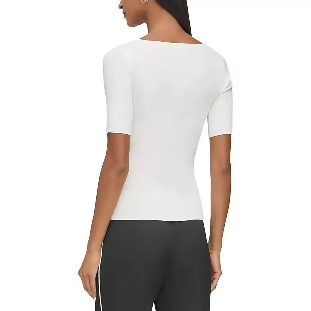 KARL LAGERFELD PARIS Women's Sweetheart-Neck knit Sweater Top Off White ivory XL